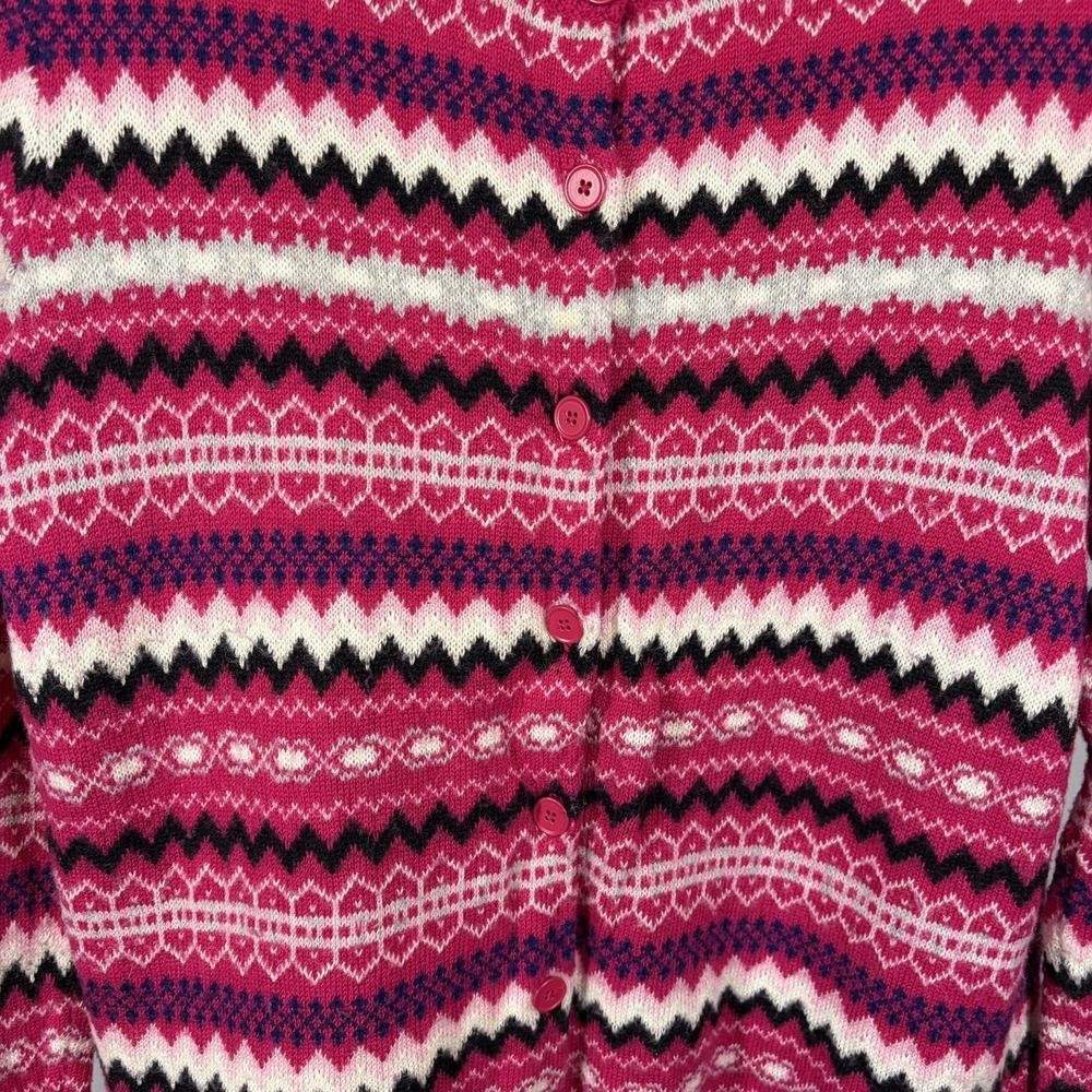Talbots Petite XLP Pink Lambswool Blend Fair Isle Cardigan Cottage Ski Chic Prep - Picture 5 of 12